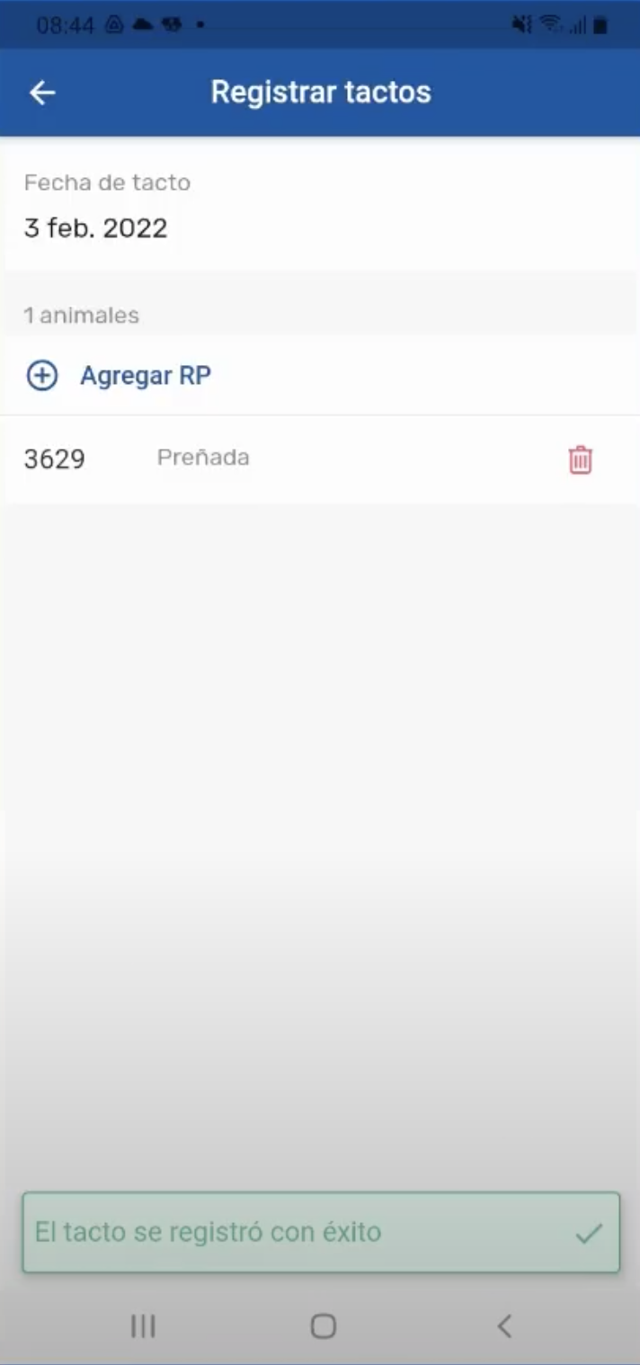 Registro de tacto, opción Registro Multiple