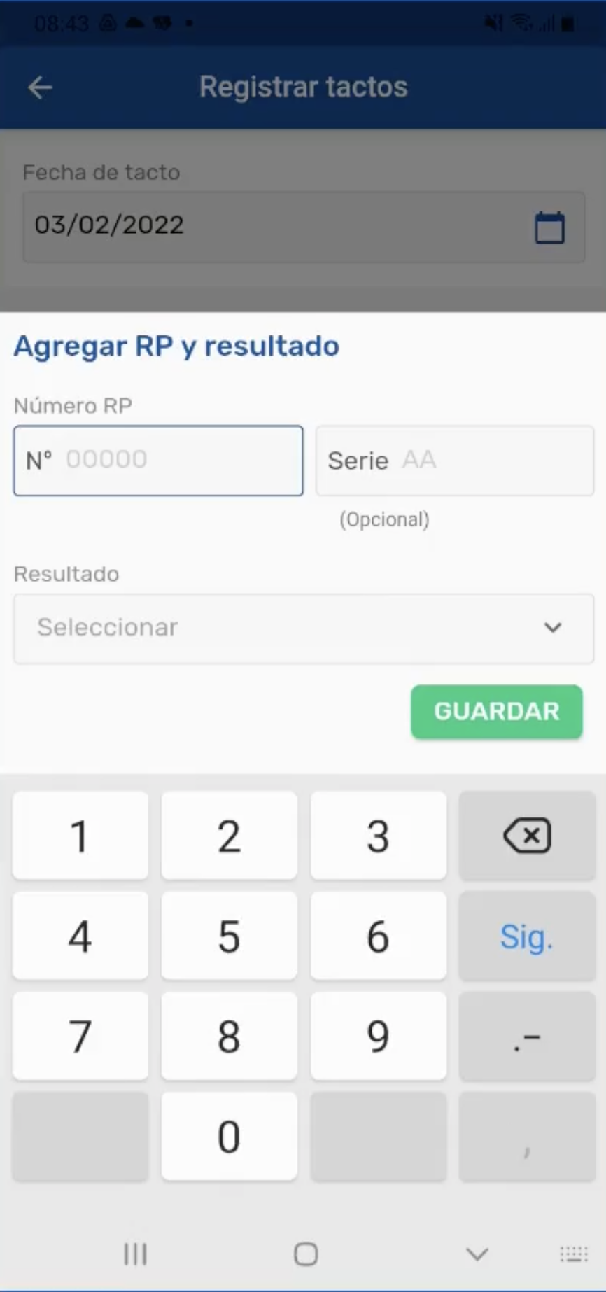 Registro de tacto, opción Registro Multiple